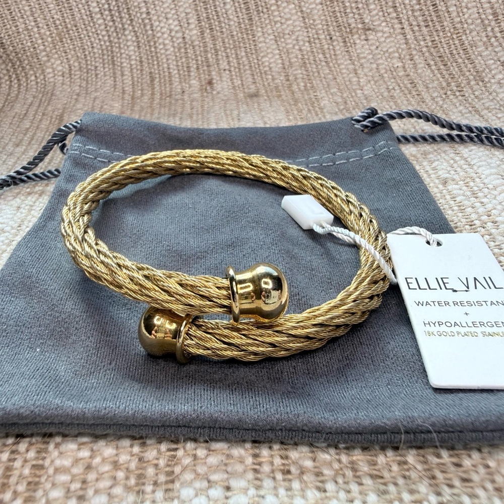 ELLIE VAIL 18k Plated Steel Gold Hypoallergenic Waterproof Cuff Bangle Bracelet